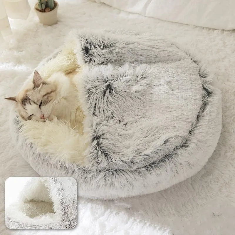 Soft Plush Round Cat Bed Pet Mattress Warm Comfortable Basket 2 in 1 Sleeping Bag Nest for Small Dogs