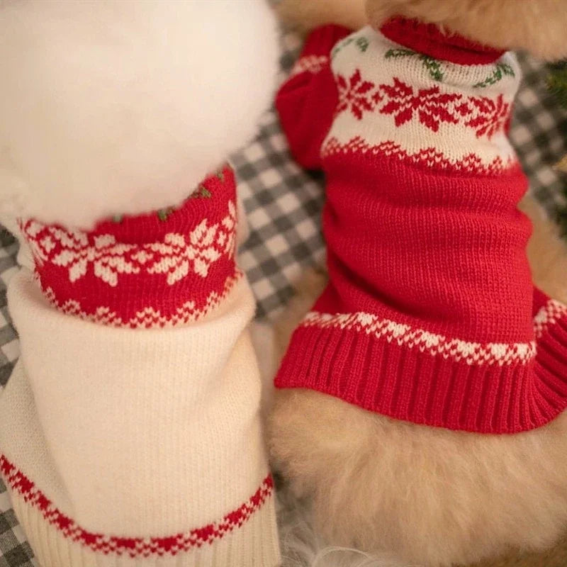 dog christmas clothes lovely red print knit sweaters winter warm2