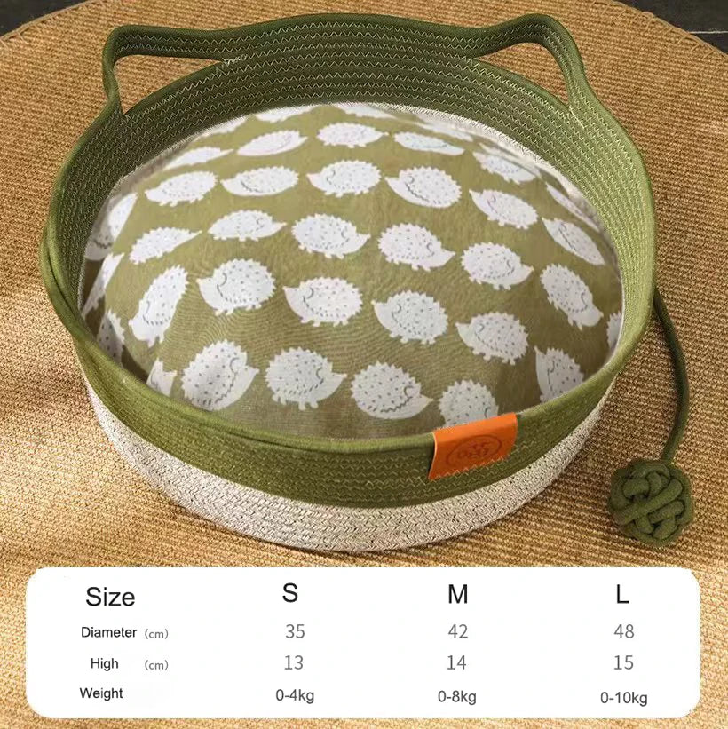 japanese pet cat bed round hand woven rattan cat beds summer cooling kitten basket cotton rope cat scratching baskets10