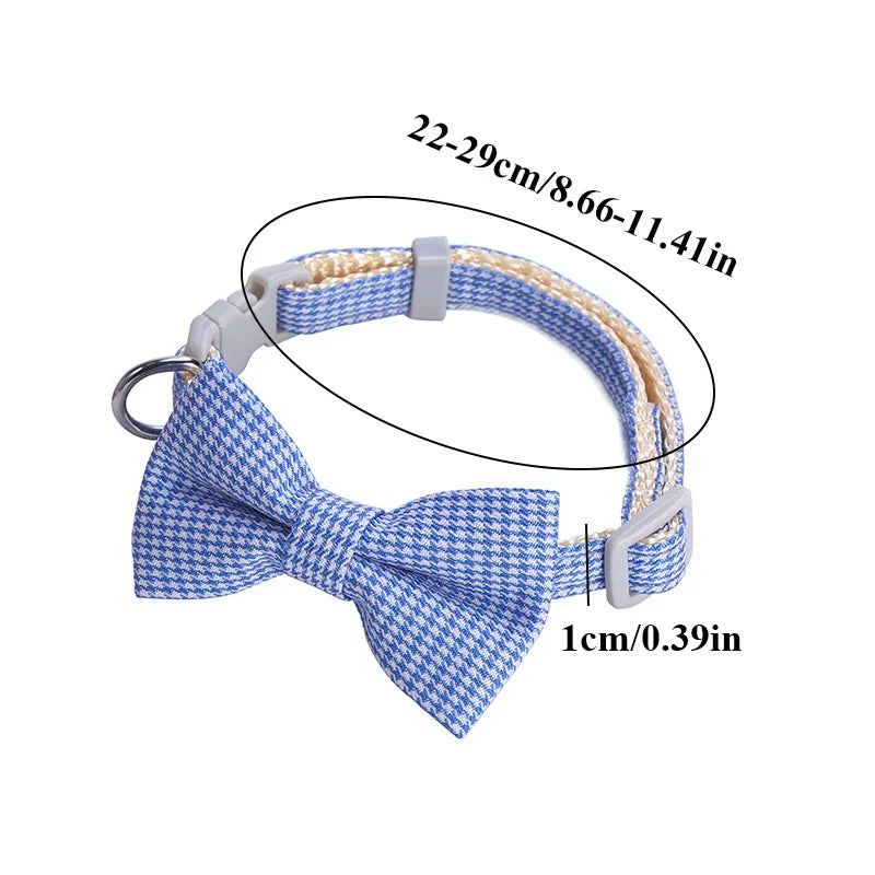Plaid Print Puppy Dogs Cat Adjustable Bow Tie Collar