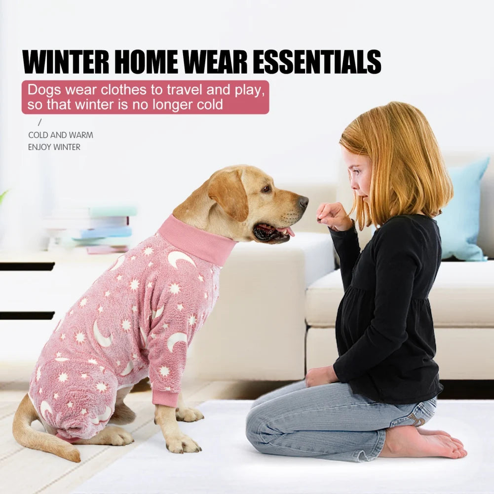 flannel dog pajamas jumpsuit for medium large dogs bone moon pattern warm jumpsuits coat2
