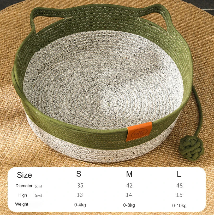 japanese pet cat bed round hand woven rattan cat beds summer cooling kitten basket cotton rope cat scratching baskets7