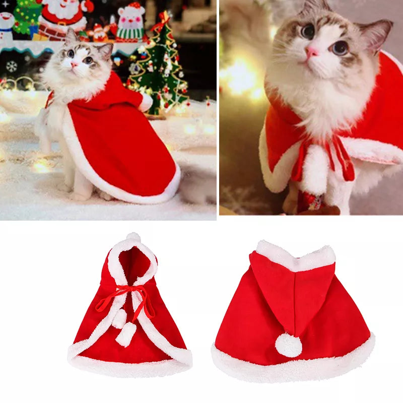 Pet Costume Santa Cosplay Funny Transformed Cat/Dog Christmas Cape Red Scarf Cloak Props Decor