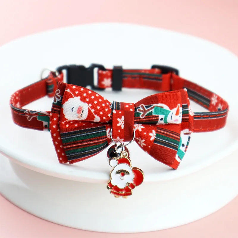 adjustable christmas cat collar with bells and bows small pendant decoration to prevent getting lost5