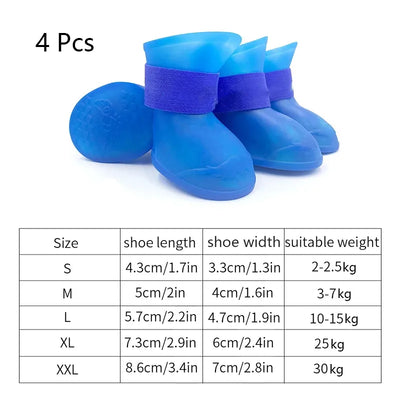 4Pcs Pet Waterproof Rain shoe Anti-slip Rubber Boot For Small Medium Large Dogs Cats