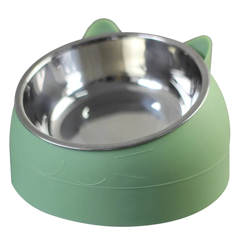 cat dog bowl 15 degrees raised stainless steel non slip puppy base cat food drinking water feeder tilt safeguard neck pet bowl4