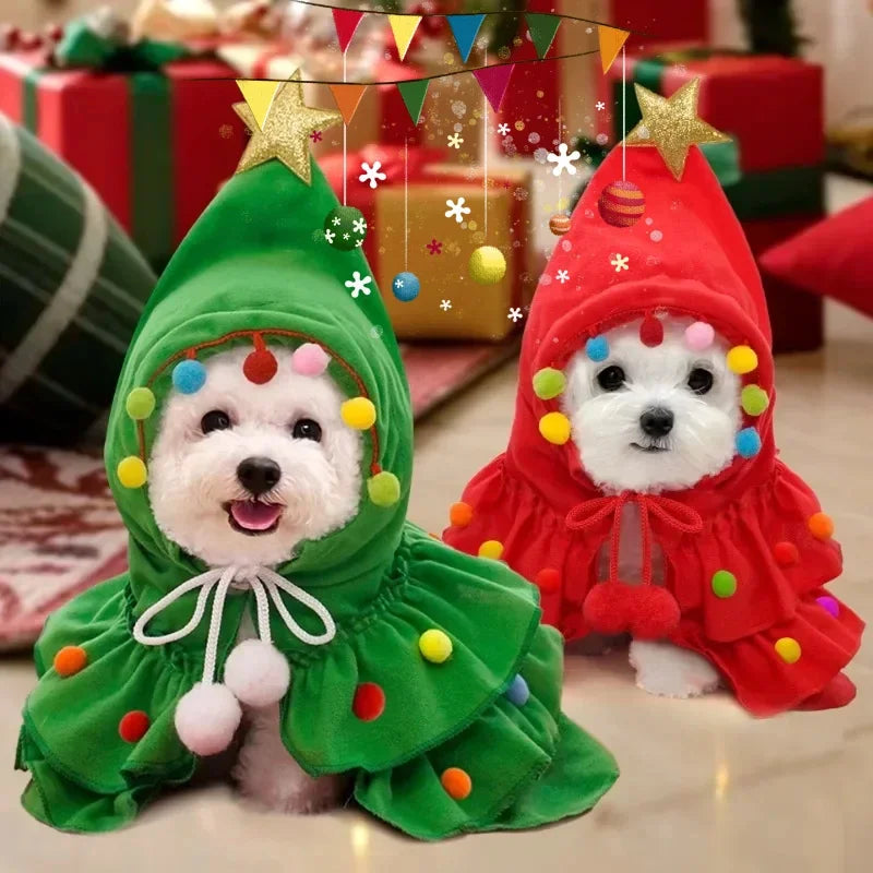 Pet Clothes Christmas Dog Cloak Pet Cape and Shawl Puppy Cosplay Santa Tree Costume