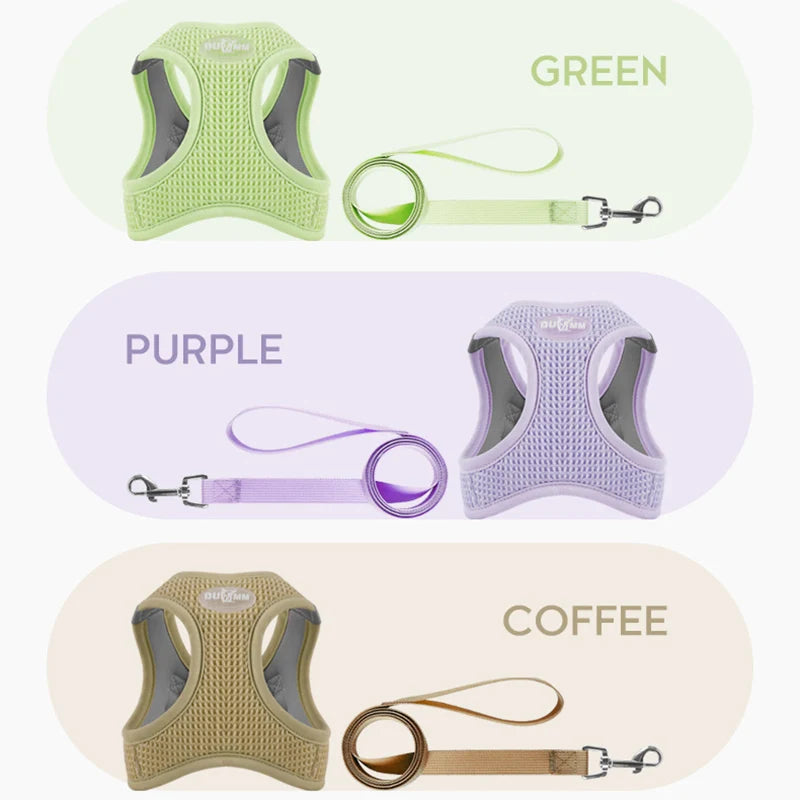 luxury dog cat harness vest chest rope set candy color breathable adjustable pet harness for small dogs outdoor walking4