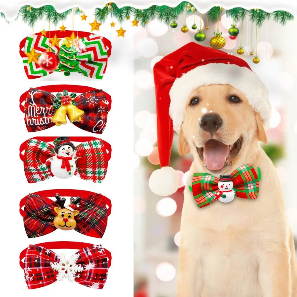 dog christmas bow tie santa claus snowflake snowman bell deer bow-knot xmas themed dog cat collar