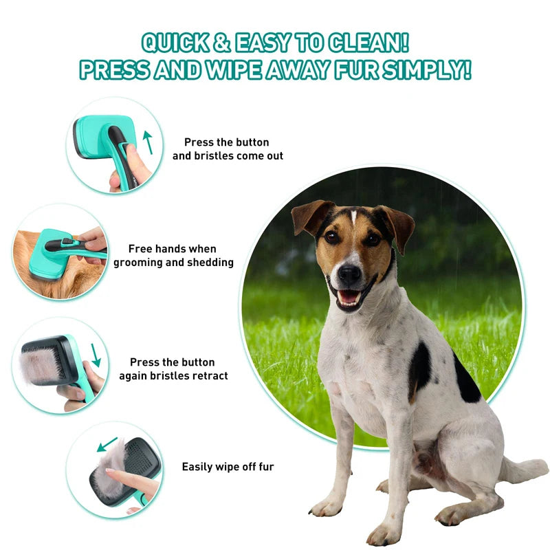 Self Cleaning Slicker Dog Brush Comfortable Massage Particle Pet Grooming Comb Remove Shedding Fur Mats Tangled Hair
