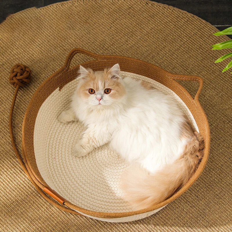 cat bed pet nest pure manual rattan woven scratch board removable washable winter warm pad all-season2