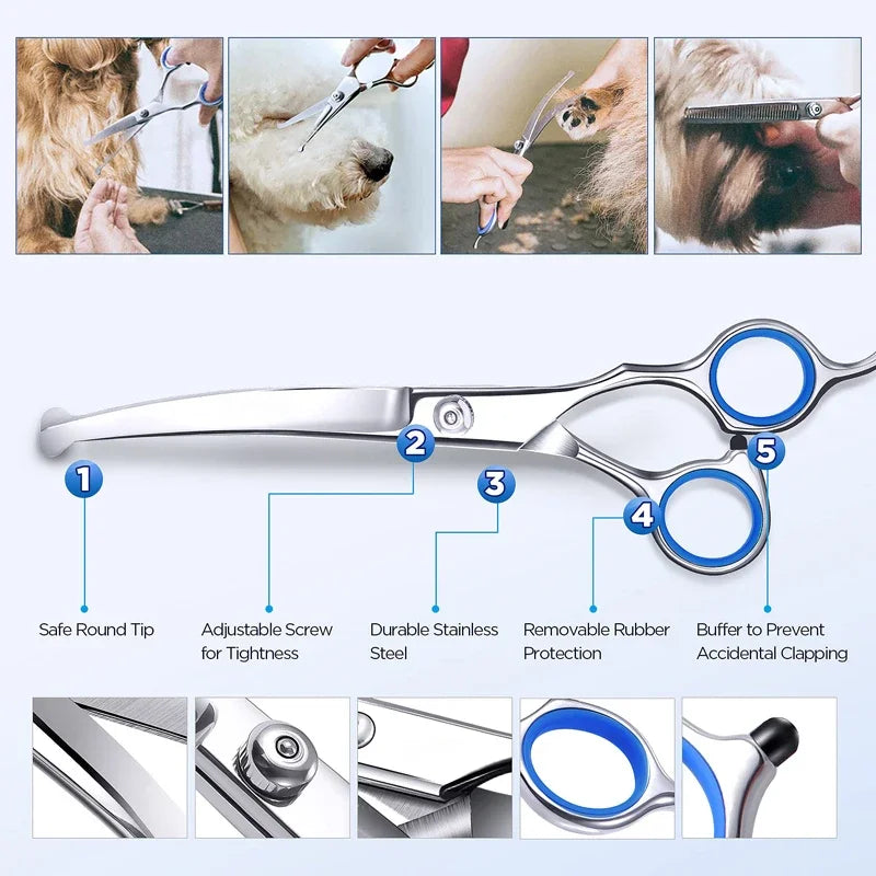 6 in 1 professional stainless steel sharp safety round tip dog scissors heavy duty ergonomic puppy pet grooming scissor1