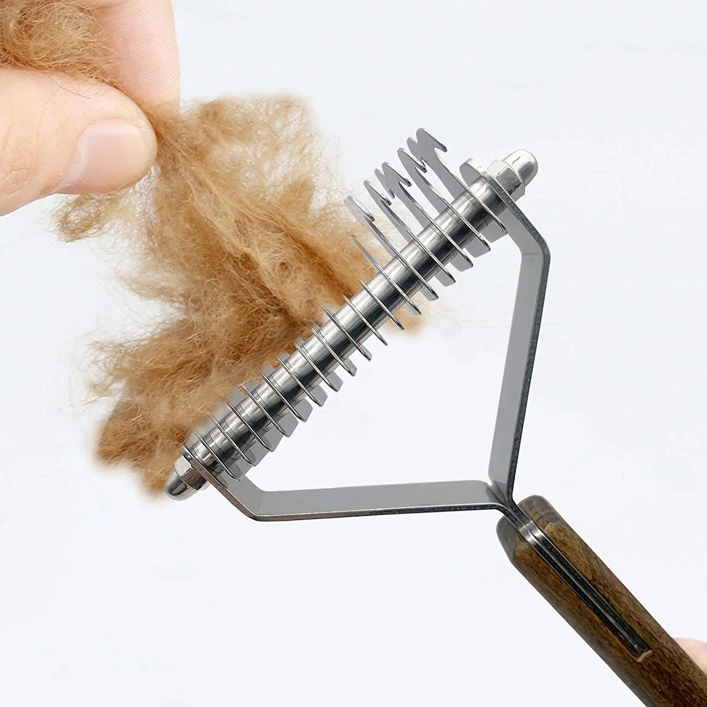 Professional Dog Brush Dematting Gently Efficient Safe Pet Comb Rake Removes Undercoat Knots Wooden Handle Puppy Grooming Tool