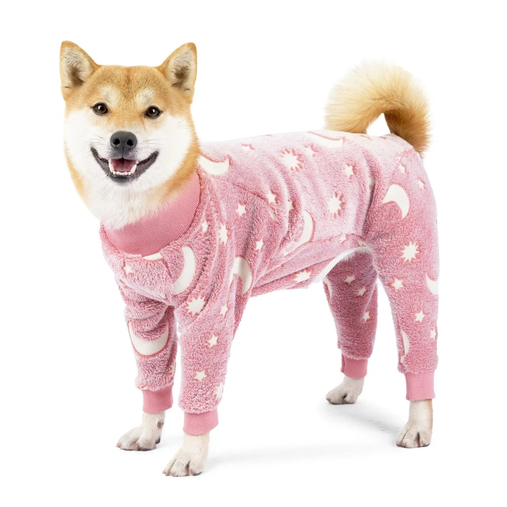 flannel dog pajamas jumpsuit for medium large dogs bone moon pattern warm jumpsuits coat1