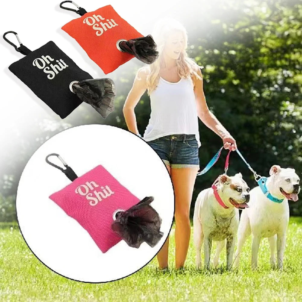 hanging dog poop bag holder with metal buckle waste bag container packet poop pick up organizer5