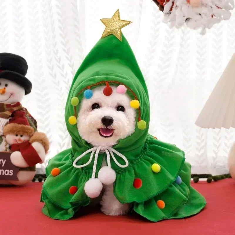 Pet Clothes Christmas Dog Cloak Pet Cape and Shawl Puppy Cosplay Santa Tree Costume