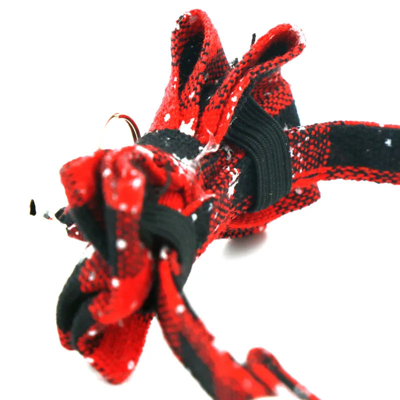 christmas bowknot cat dog collar with bell plaid snowflake adjustable breakaway buckle collar3