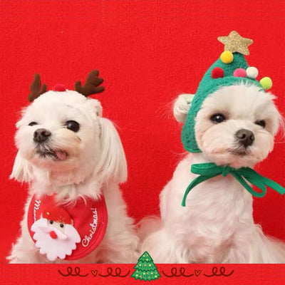 christmas puppy dog cat costume xmas cat santa elk hat with bandana bib scarf set1