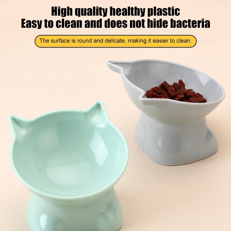 Pet Bowl Large Capacity Cats Bowls Oblique Mouth Cute Cartoon Cat Shape Cat Dog Food Dispenser Pet Feeder