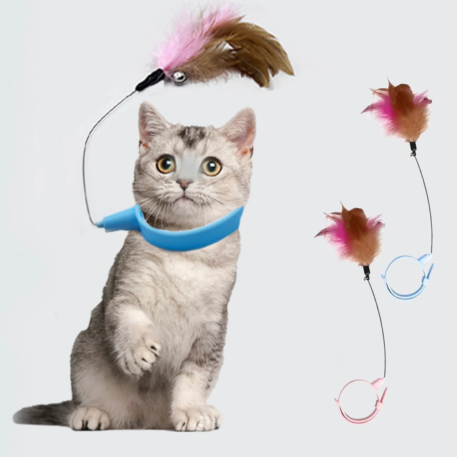 funny cat toy foldable fluffy feather sucker cat stick toy play interactive detachable3