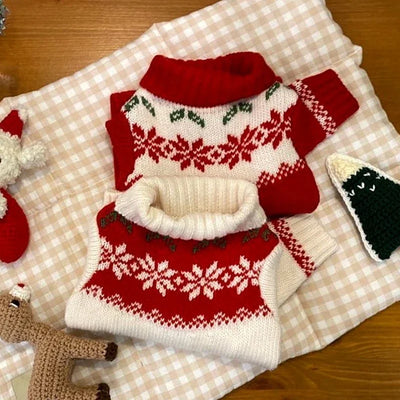 dog christmas clothes lovely red print knit sweaters winter warm1