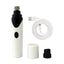An image featuring the Saint N Mike Rechargeable Nail Grinder, USB charging cable, a white lid, and a black lid.