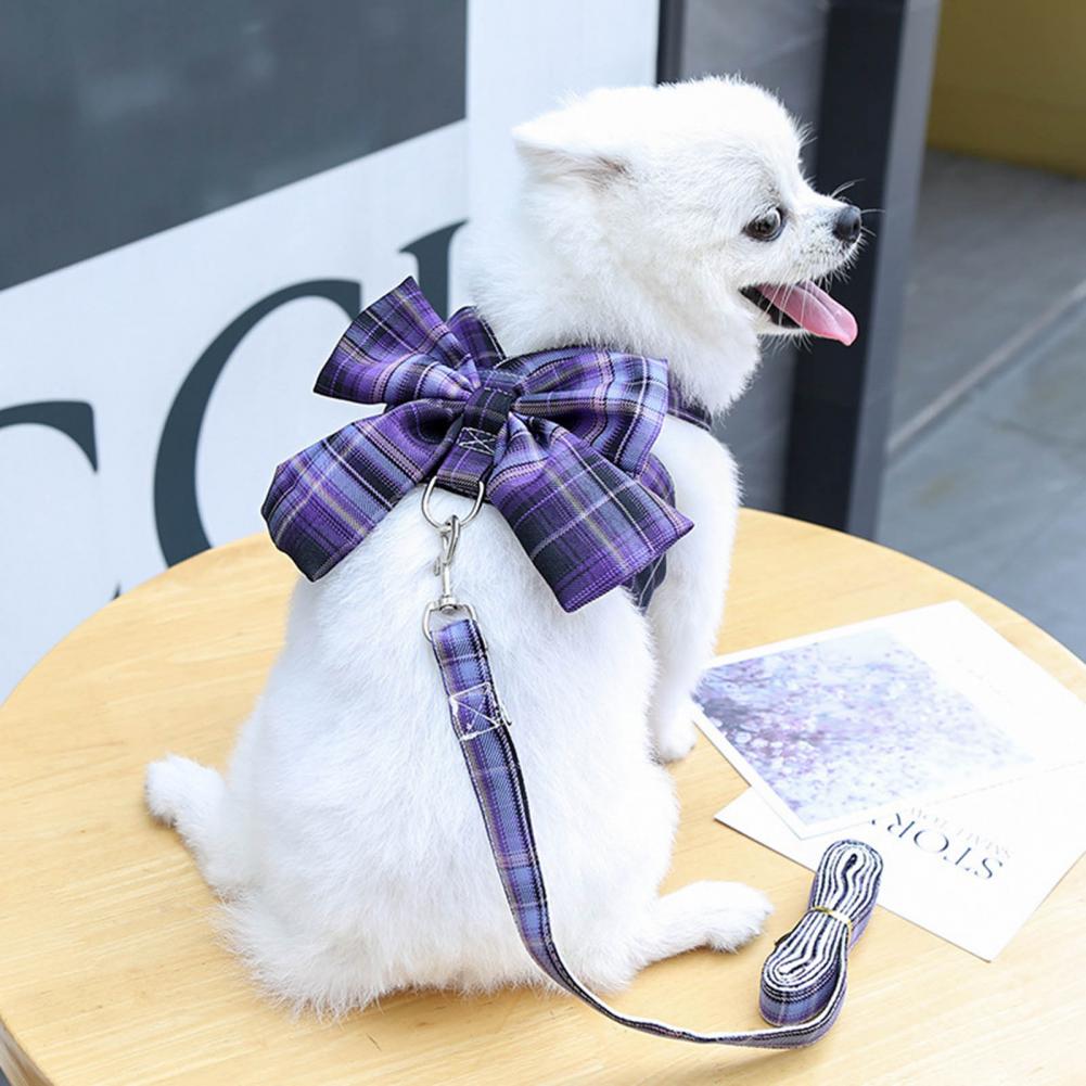 Plaid Pattern Cat Small Dog Vest Harness Leash Set