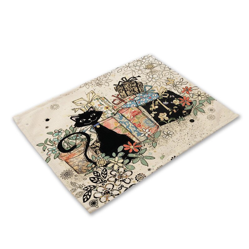 Cat Pattern Cotton Linen Pad Dining Table