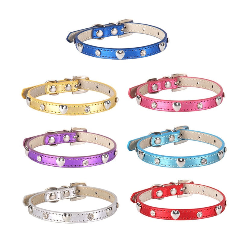 Various Leather Heart Pet Collars. 
