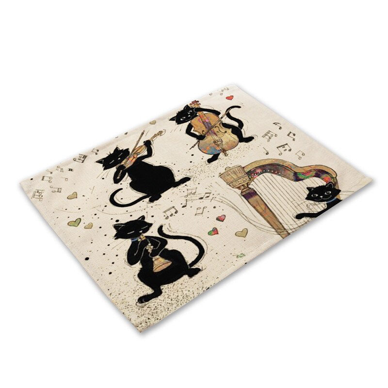 Cat Pattern Cotton Linen Pad Dining Table