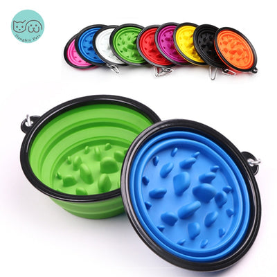 S/L Pet Dog Bowls Foldable Silicone Slow Eating Feeder