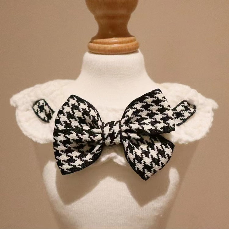 Cat Crochet Bow Tie Collar Cute Knitted Scarf Plaid