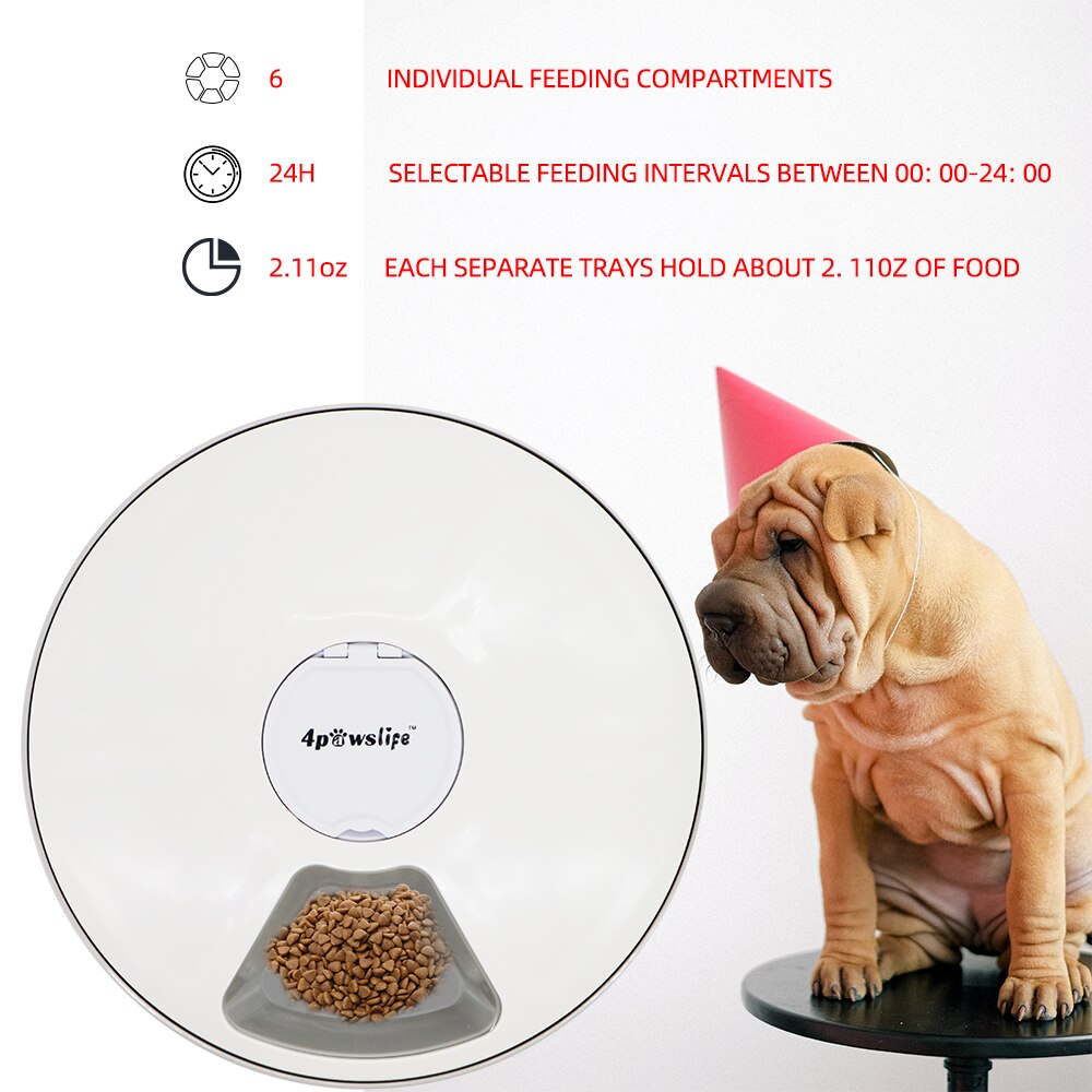 automatic round 6 meals 6 grids pet feeder electric dry food dispenser 24 hours feed pet supplies5