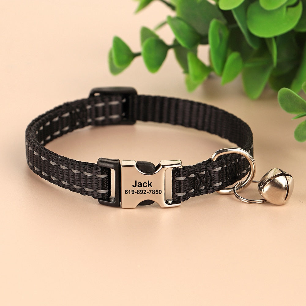 Cat Collar Reflective Kitten Puppy Collars with Bell Personalized Pet Cats