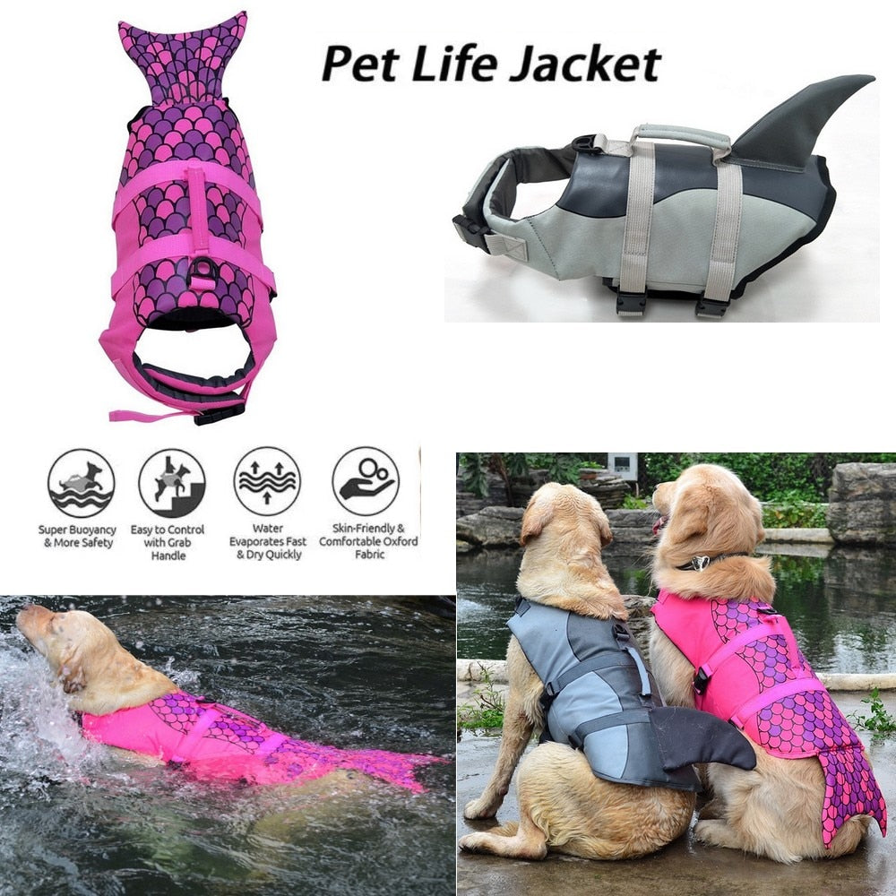 Swimsuit with Rescue Handle Dog Swimwear, Mermaid Shark