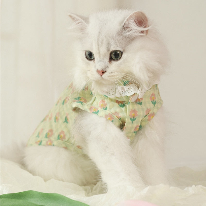 Floral Cat Clothes Thin Pink Flower Print Clothes