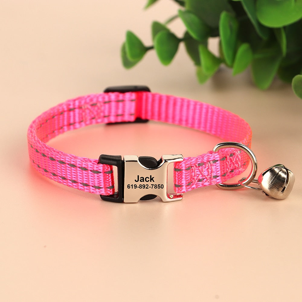 Cat Collar Reflective Kitten Puppy Collars with Bell Personalized Pet Cats