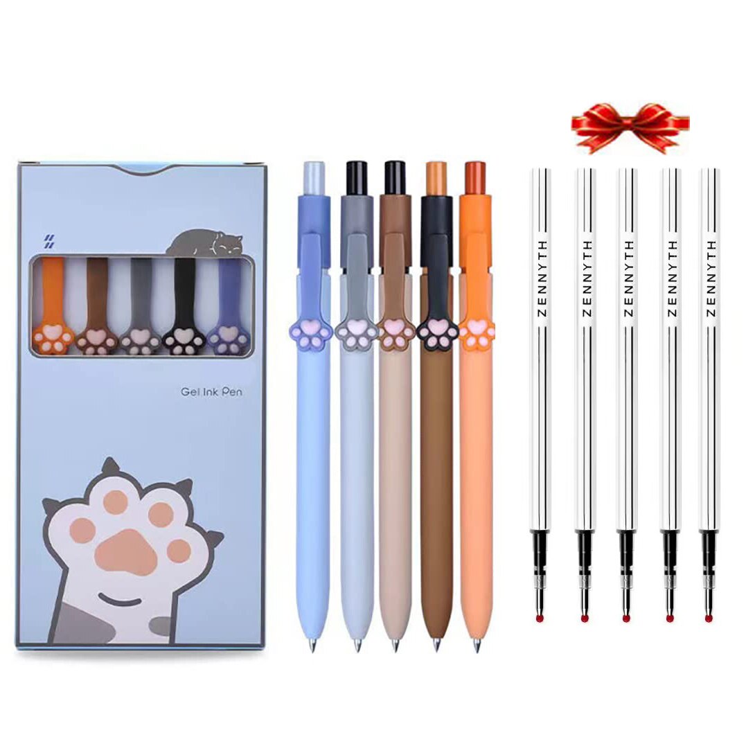 5Pcs Cute Cat Claw Press Pen 0.5MM Neutral Pen Quick-drying Ink Pen