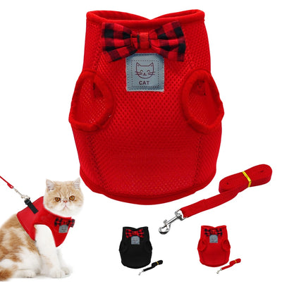 Soft Mesh Adjustable Cat Harness Leash Set