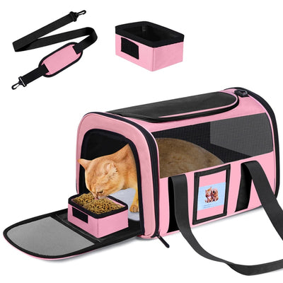 Cat Carrier Hidden Foldable Food Bowl Comfortable Travel
