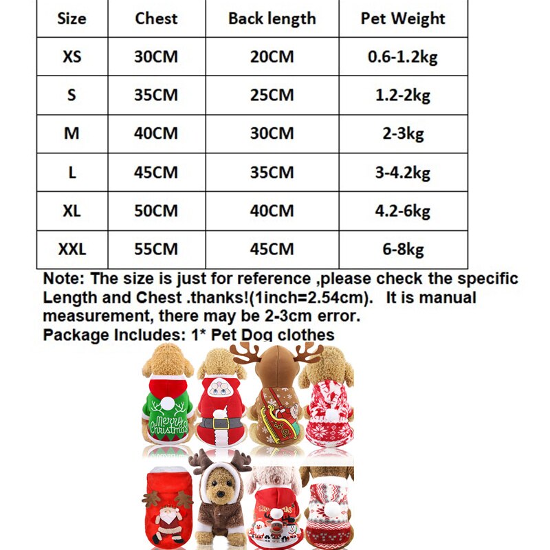 Pet Costume Size Chart